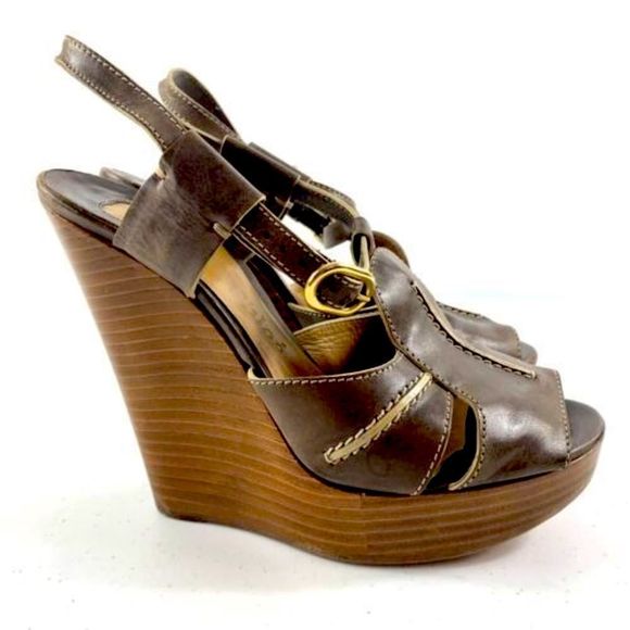 Designer Chloe Saks 5th Ave-Brown Leather Wedge Sandals MSRP$695, sz 38, box/bag - Picture 2 of 16